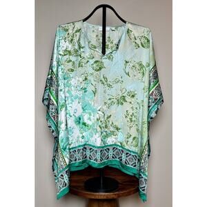 Susan Graver Printed Charmeuse Scarf Top Teal Medium A347099
